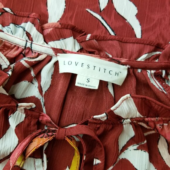 Lovestitch Pretty Rust Floral Blouse with Lantern Sleeves * Ladies Size Small - Picture 7 of 8